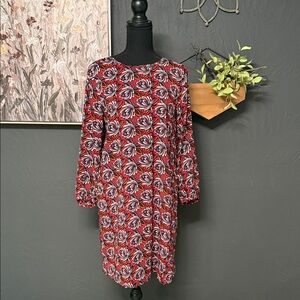 LOFT Red and Black Floral Long Sleeve Dress